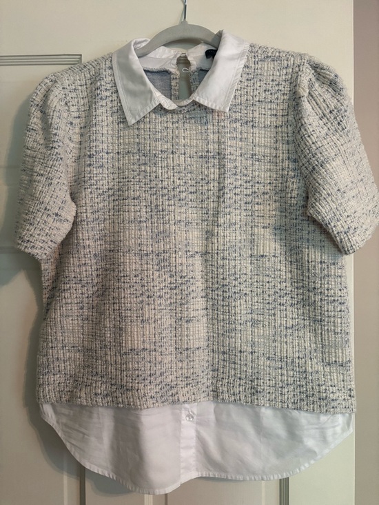 Ann Taylor Other - NWOT Ann Taylor White & Light Blue Tweed-Look Layered Shirt Top